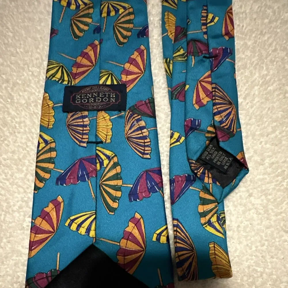 Kenneth Gordon Italian Silk Hand-Sewed Necktie Hand Printed Beach Umbrellas